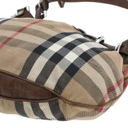 Pre Owned Burberry Beige/Brown Leather And Nova Check Canvas Hobo