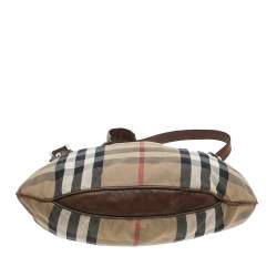 Pre Owned Burberry Beige/Brown Leather And Nova Check Canvas Hobo