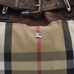 Pre Owned Burberry Beige/Brown Leather And Nova Check Canvas Hobo