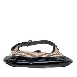 Pre Owned Burberry Beige/Black Super Nova Check PVC And Patent Leather Brooke Hobo