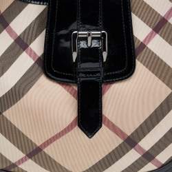 Pre Owned Burberry Beige/Black Super Nova Check PVC And Patent Leather Brooke Hobo