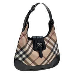 Pre Owned Burberry Beige/Black Super Nova Check PVC And Patent Leather Brooke Hobo