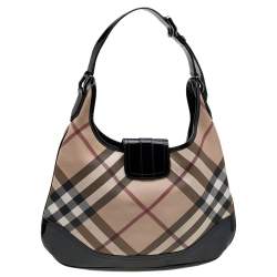 Pre Owned Burberry Beige/Black Super Nova Check PVC And Patent Leather Brooke Hobo