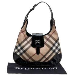 Pre Owned Burberry Beige/Black Super Nova Check PVC And Patent Leather Brooke Hobo