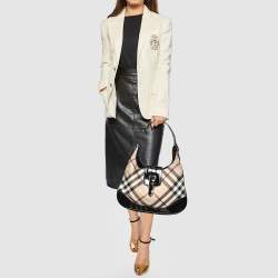 Pre Owned Burberry Beige/Black Super Nova Check PVC And Patent Leather Brooke Hobo