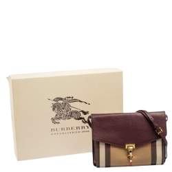Pre Owned Burberry Burgundy House Check Canvas and Leather Macken Crossbody Bag