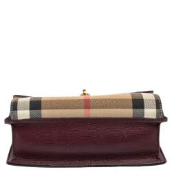 Pre Owned Burberry Burgundy House Check Canvas and Leather Macken Crossbody Bag