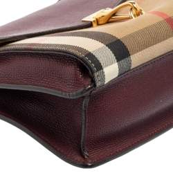 Pre Owned Burberry Burgundy House Check Canvas and Leather Macken Crossbody Bag