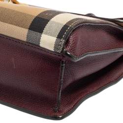 Pre Owned Burberry Burgundy House Check Canvas and Leather Macken Crossbody Bag