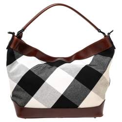 Pre Owned Burberry Brown Check Canvas and Leather Bucket Shoulder Bag
