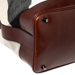 Pre Owned Burberry Brown Check Canvas and Leather Bucket Shoulder Bag