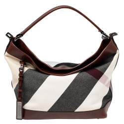 Pre Owned Burberry Brown Check Canvas and Leather Bucket Shoulder Bag
