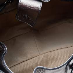Pre Owned Burberry Metallic Grey/Beige Nova Check Coated Canvas And Patent Leather Small Warrior Hobo
