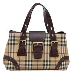 مملوكة مسبقًا Burberry Beige/Brown Haymarket Check Coated Canvas And Leather Shoulder Bag