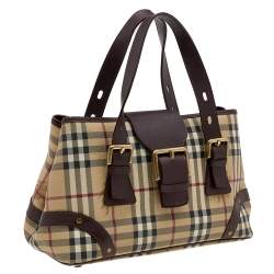 مملوكة مسبقًا Burberry Beige/Brown Haymarket Check Coated Canvas And Leather Shoulder Bag