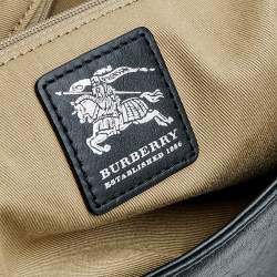 Pre Owned Burberry Black/Beige Leather And Nova Check Canvas Large Horn Toggle Tote