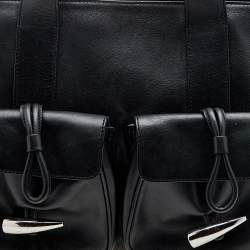 Pre Owned Burberry Black/Beige Leather And Nova Check Canvas Large Horn Toggle Tote