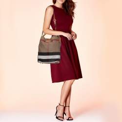 Pre Owned Burberry Beige/Brown Supernova Check Canvas And Leather Ashby Bucket Bag