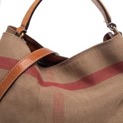 Pre Owned Burberry Beige/Brown Supernova Check Canvas And Leather Ashby Bucket Bag