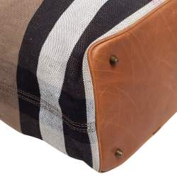 Pre Owned Burberry Beige/Brown Supernova Check Canvas And Leather Ashby Bucket Bag