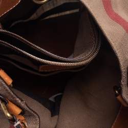 Pre Owned Burberry Beige/Brown Supernova Check Canvas And Leather Ashby Bucket Bag