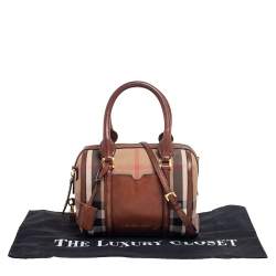 Pre Owned Burberry Beige/Brown House Check Canvas Small Alchester Satchel 