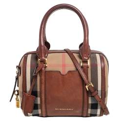 Pre Owned Burberry Beige/Brown House Check Canvas Small Alchester Satchel 