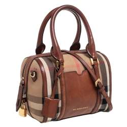 Pre Owned Burberry Beige/Brown House Check Canvas Small Alchester Satchel 