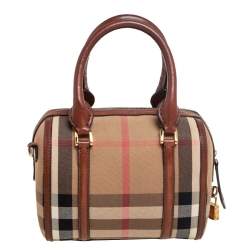 Pre Owned Burberry Beige/Brown House Check Canvas Small Alchester Satchel 