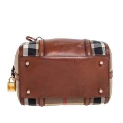 Pre Owned Burberry Beige/Brown House Check Canvas Small Alchester Satchel 