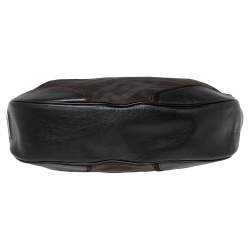 Pre Owned Burberry Dark Brown House Check Nylon and Leather Double Zip Hobo
