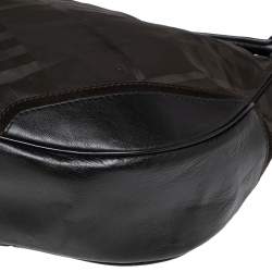 Pre Owned Burberry Dark Brown House Check Nylon and Leather Double Zip Hobo