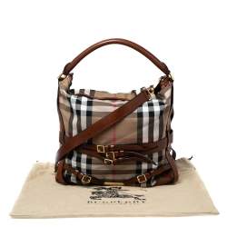 Pre Owned Burberry Brown House Check Canvas Medium Bridle Gosford Hobo