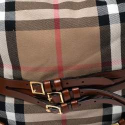 Pre Owned Burberry Brown House Check Canvas Medium Bridle Gosford Hobo
