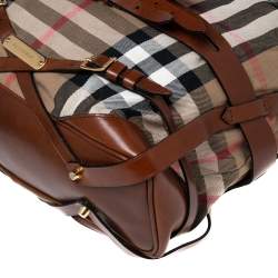 Pre Owned Burberry Brown House Check Canvas Medium Bridle Gosford Hobo