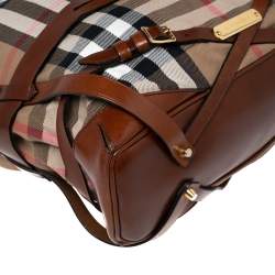 Pre Owned Burberry Brown House Check Canvas Medium Bridle Gosford Hobo