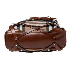 Pre Owned Burberry Brown House Check Canvas Medium Bridle Gosford Hobo