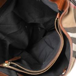 Pre Owned Burberry Brown House Check Canvas Medium Bridle Gosford Hobo