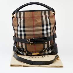 Pre Owned Burberry Beige/Black House Check Canvas and Leather Medium Bridle Gosford Hobo