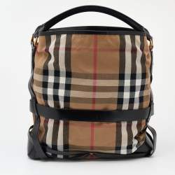 Pre Owned Burberry Beige/Black House Check Canvas and Leather Medium Bridle Gosford Hobo