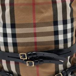 Pre Owned Burberry Beige/Black House Check Canvas and Leather Medium Bridle Gosford Hobo