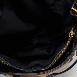 Pre Owned Burberry Beige/Black House Check Canvas and Leather Medium Bridle Gosford Hobo