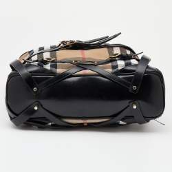 Pre Owned Burberry Beige/Black House Check Canvas and Leather Medium Bridle Gosford Hobo