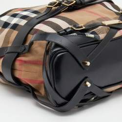 Pre Owned Burberry Beige/Black House Check Canvas and Leather Medium Bridle Gosford Hobo