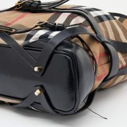 Pre Owned Burberry Beige/Black House Check Canvas and Leather Medium Bridle Gosford Hobo