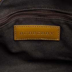 Pre Owned Burberry Apple Green Haymarket Check PVC and Leather Hackford Studded Hobo