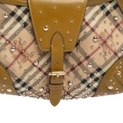 Pre Owned Burberry Apple Green Haymarket Check PVC and Leather Hackford Studded Hobo