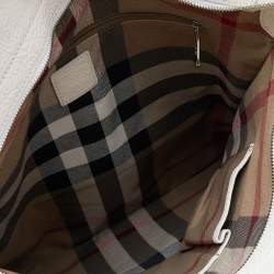 مملوكة مسبقًا Burberry White/Grey Leather And Fabric Tote