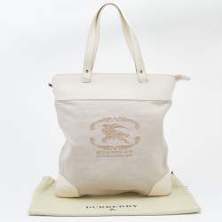 مملوكة مسبقًا Burberry White/Grey Leather And Fabric Tote