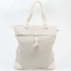 مملوكة مسبقًا Burberry White/Grey Leather And Fabric Tote